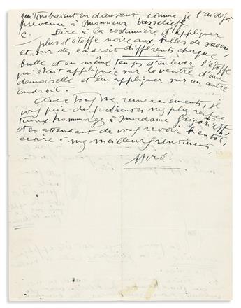 MIRÓ, JOAN. Autograph Letter Signed, Miró, to Ballets Russes director Serge Grigoriev, with two small ink drawings.